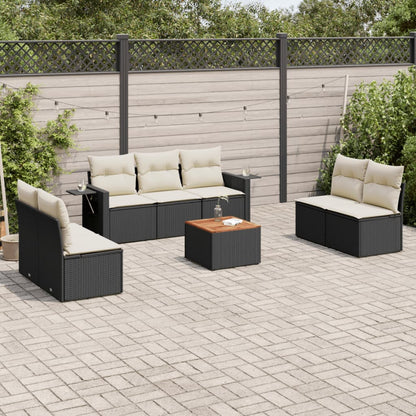 8 pcs garden furniture with black braided resin cushions