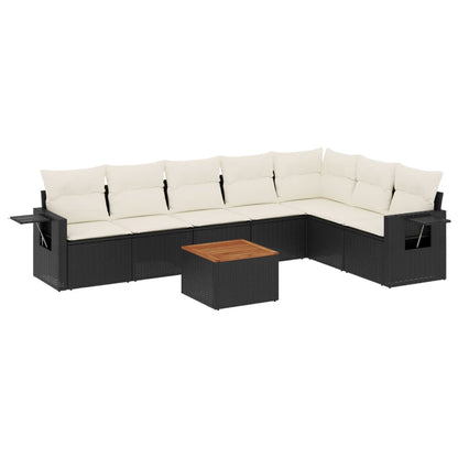 8 pcs garden furniture with black braided resin cushions