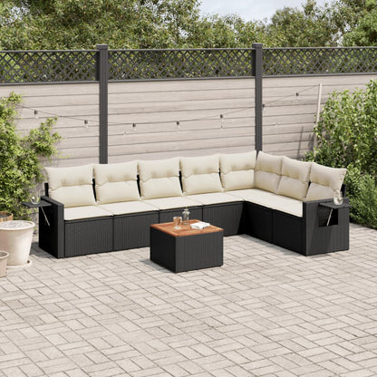 8 pcs garden furniture with black braided resin cushions