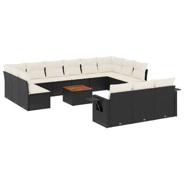 Muebles de jardín con cojines 14 PC resina trenzada negra