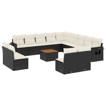 Muebles de jardín con cojines 14 PC resina trenzada negra