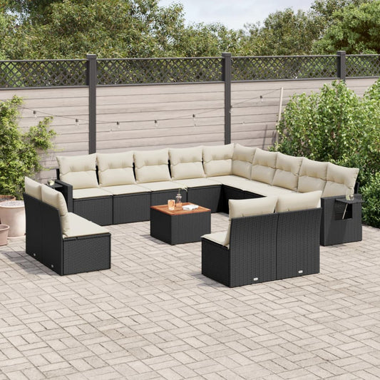 Muebles de jardín con cojines 14 PC resina trenzada negra