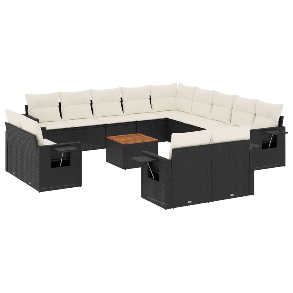 Muebles de jardín con cojines 14 PC resina trenzada negra