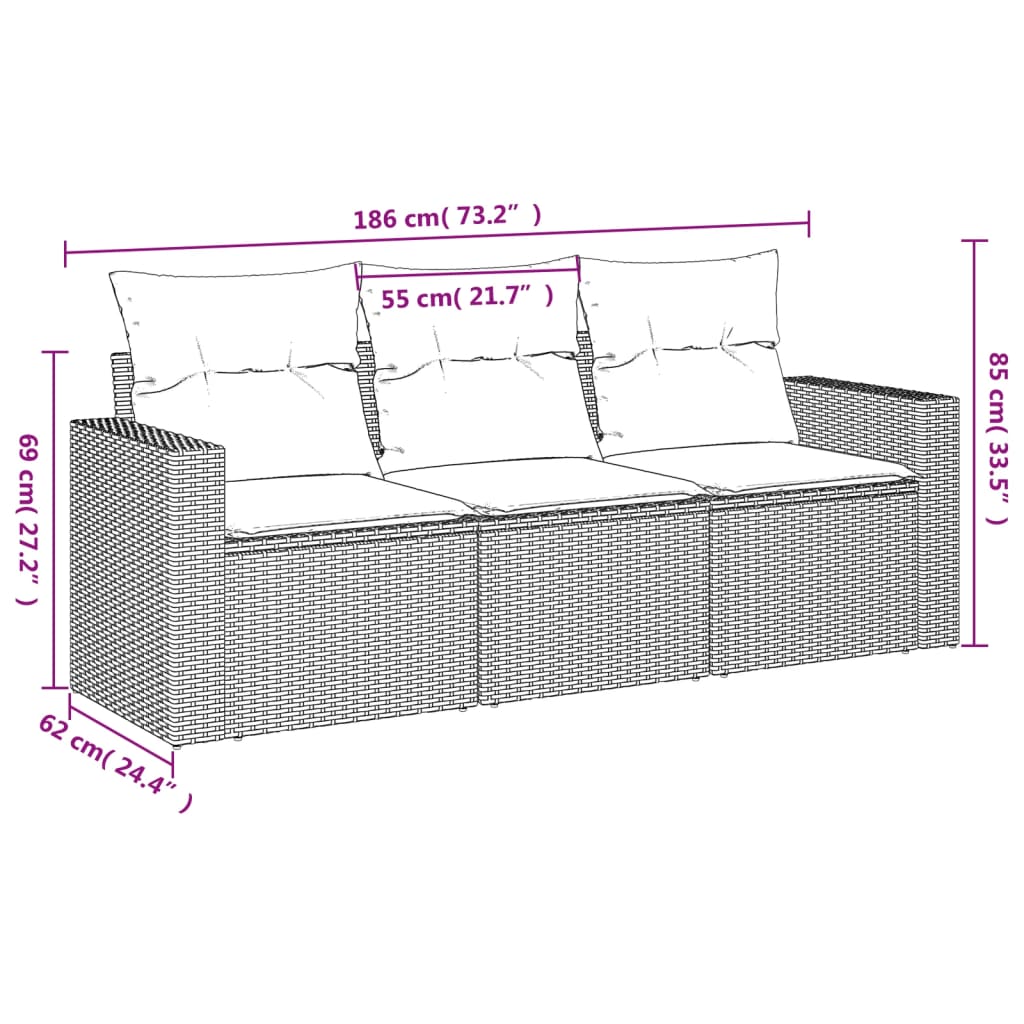 Muebles de jardín con cojines 3 PCS RACONED RESINA