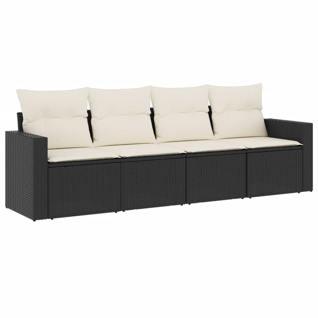 Muebles de jardín de 4 pcs con cojines de resina trenzados negros