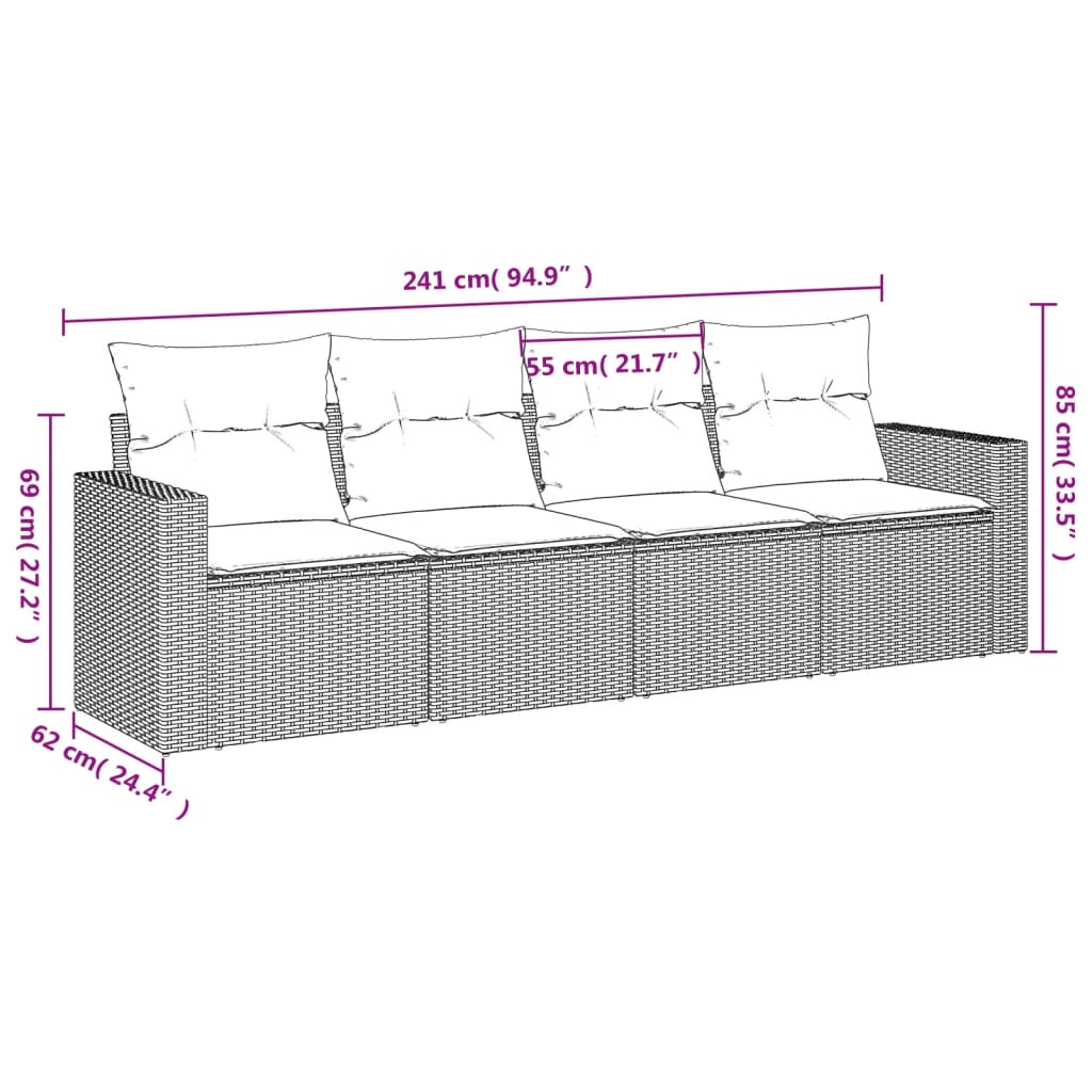 Muebles de jardín de 4 pcs con cojines de resina trenzados negros