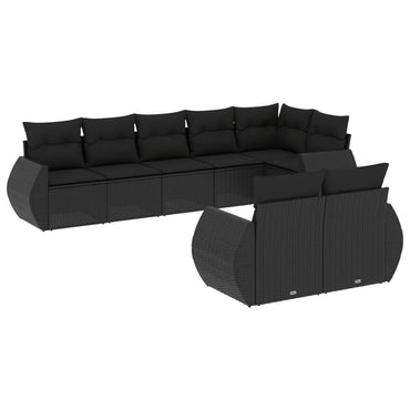 8 PCS Muebles de jardín con cojines de resina trenzado negro