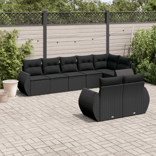 8 PCS Muebles de jardín con cojines de resina trenzado negro