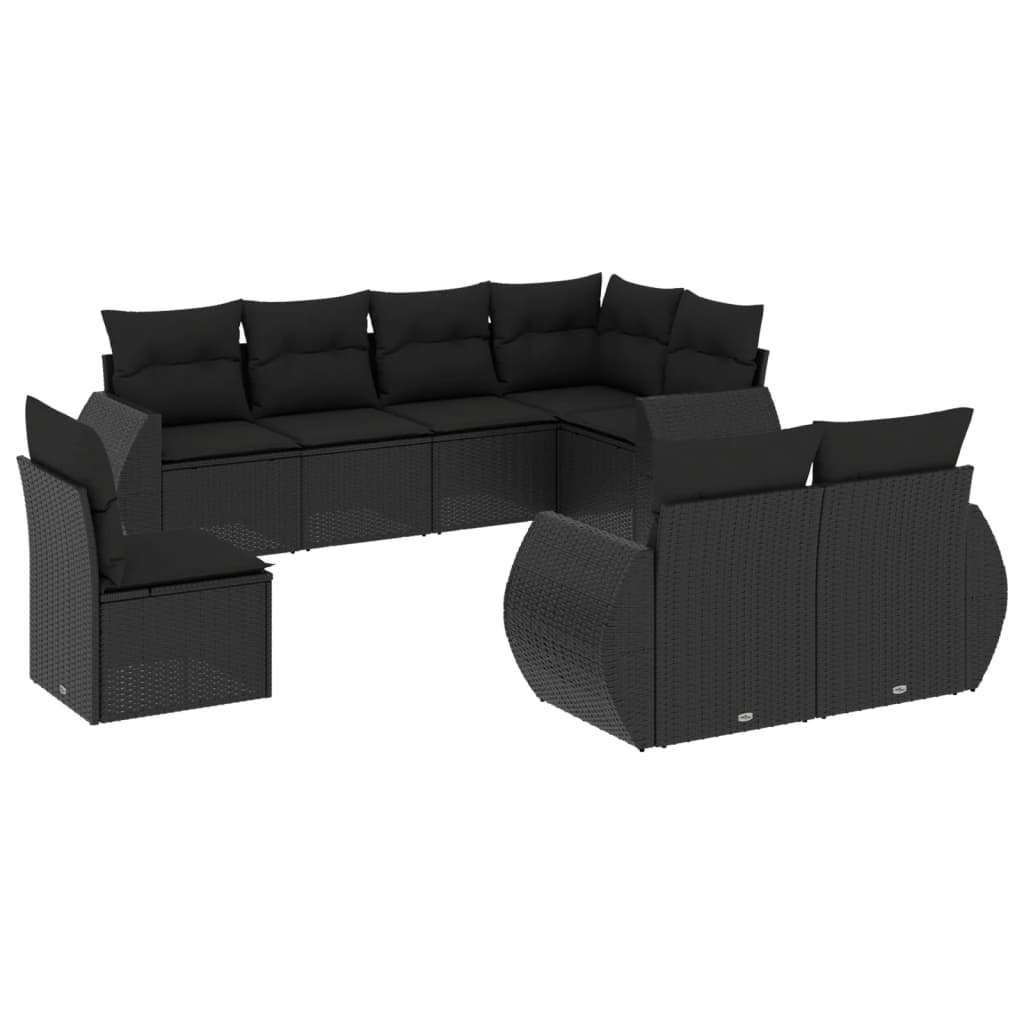 8 PCS Muebles de jardín con cojines de resina trenzado negro