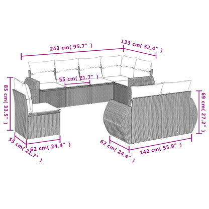 8 PCS Muebles de jardín con cojines de resina trenzado negro