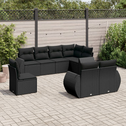 8 PCS Muebles de jardín con cojines de resina trenzado negro