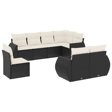 8 PCS Muebles de jardín con cojines de resina trenzado negro