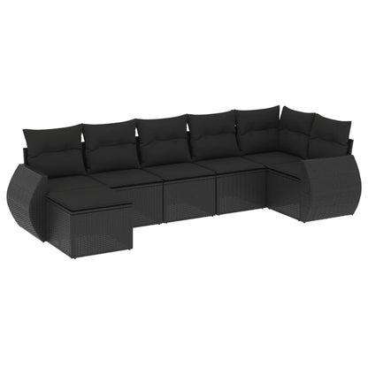 Muebles de jardín 7 PC con cojines de resina trenzada negra