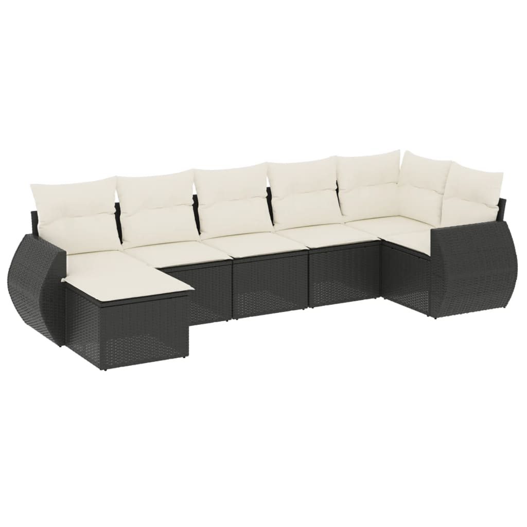 Muebles de jardín 7 PC con cojines de resina trenzada negra