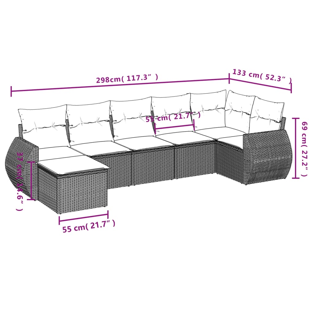 Muebles de jardín 7 PC con cojines de resina trenzada negra