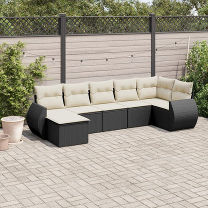 Muebles de jardín 7 PC con cojines de resina trenzada negra