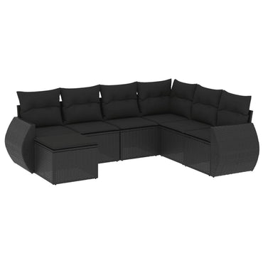 Muebles de jardín 7 PC con cojines de resina trenzada negra