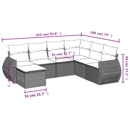 Muebles de jardín 7 PC con cojines de resina trenzada negra