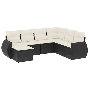 Muebles de jardín 7 PC con cojines de resina trenzada negra