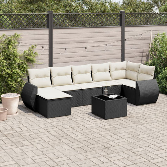 Muebles de jardín 7 PC con cojines de resina trenzada negra