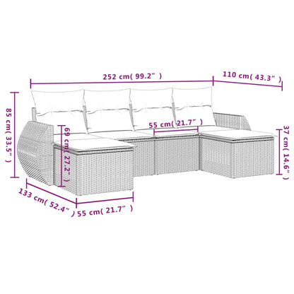 Muebles de jardín de 6 PC con cojines de resina trenzada negra