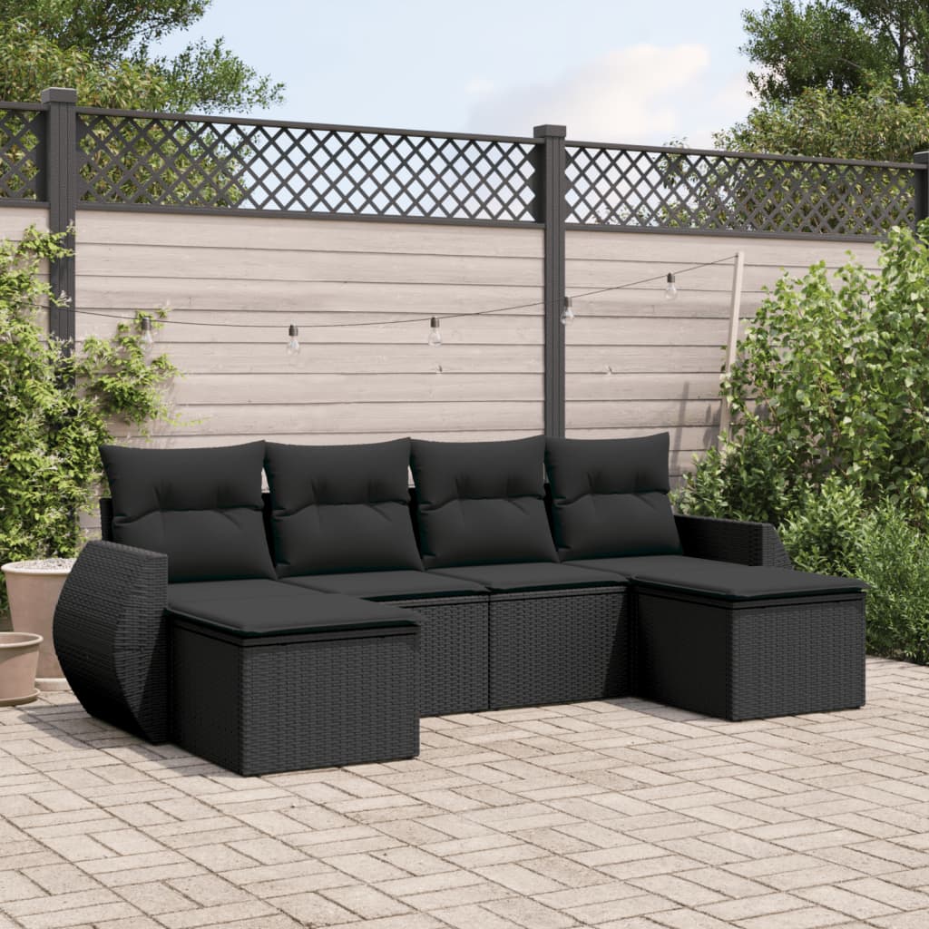 Muebles de jardín de 6 PC con cojines de resina trenzada negra