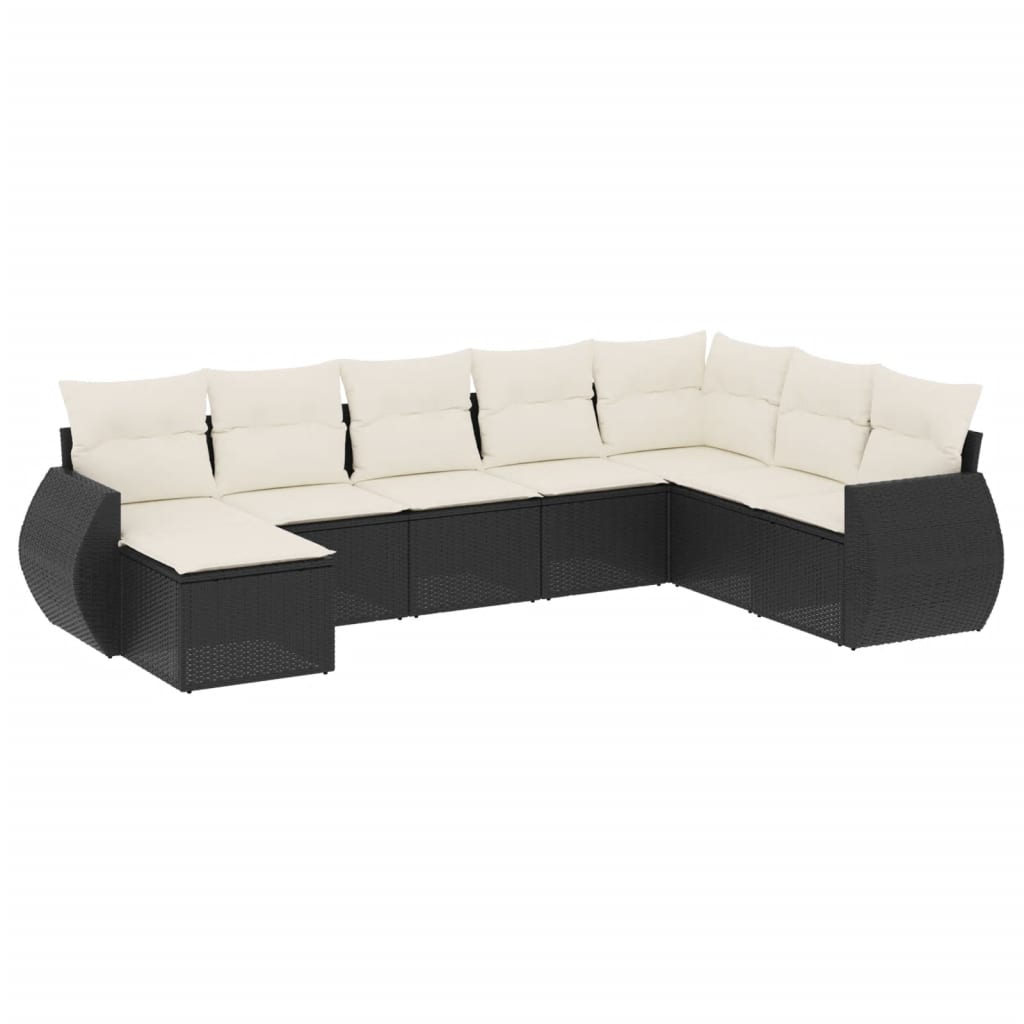 8 PCS Muebles de jardín con cojines de resina trenzado negro