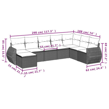 8 PCS Muebles de jardín con cojines de resina trenzado negro