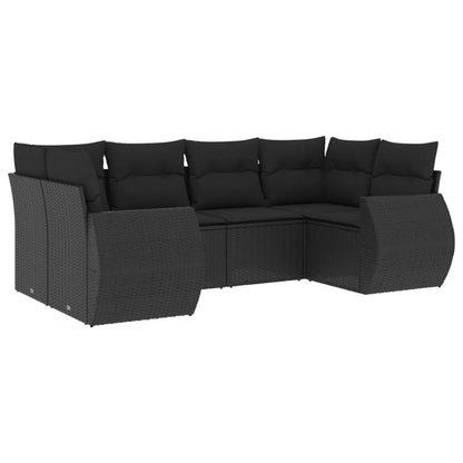 Muebles de jardín de 6 PC con cojines de resina trenzada negra