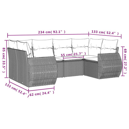 Muebles de jardín de 6 PC con cojines de resina trenzada negra