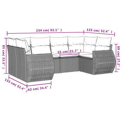 Muebles de jardín de 6 PC con cojines de resina trenzada negra