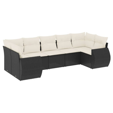 Muebles de jardín 7 PC con cojines de resina trenzada negra