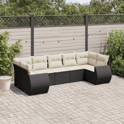 Muebles de jardín 7 PC con cojines de resina trenzada negra