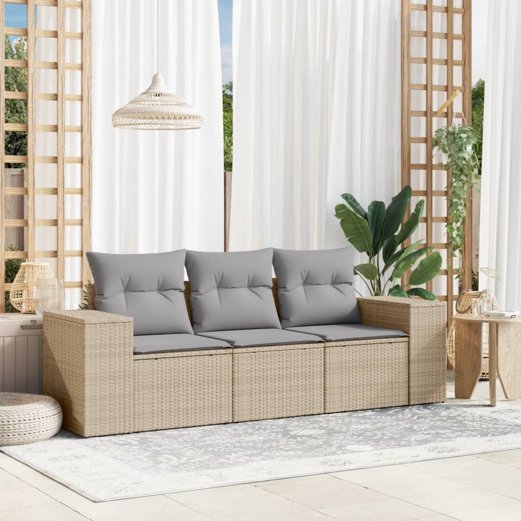 Muebles de jardín con 3 pcs cojines de resina trenzados beige