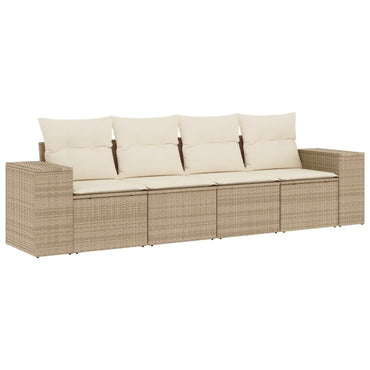 Muebles de jardín con cojines 4 PCS resina trenzada beige