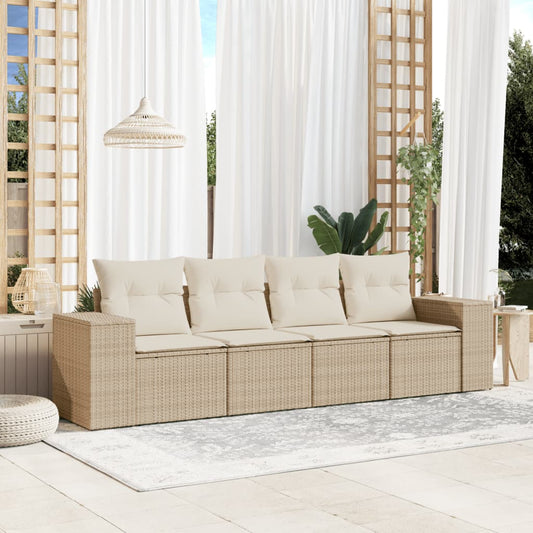 Muebles de jardín con cojines 4 PCS resina trenzada beige