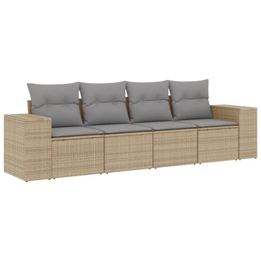 Muebles de jardín con cojines 4 PCS resina trenzada beige