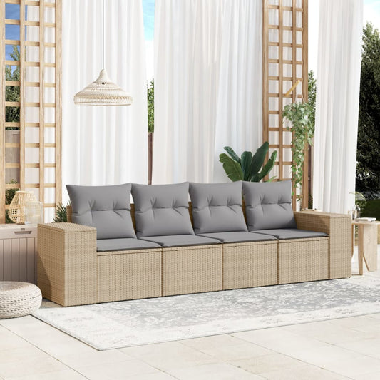 Muebles de jardín con cojines 4 PCS resina trenzada beige