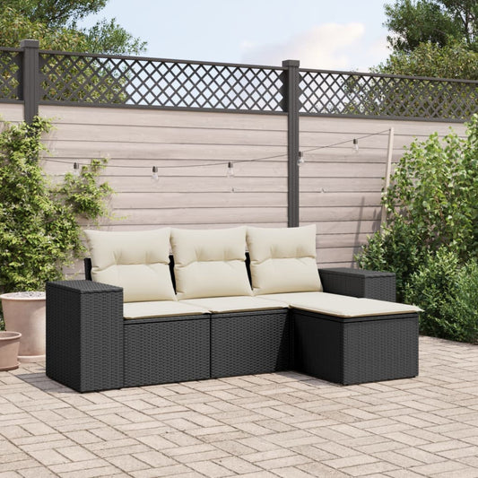 4 pcs garden furniture with black braided resin cushions