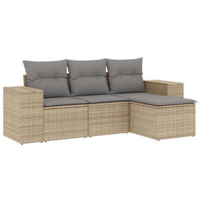 Muebles de jardín con cojines 4 PCS resina trenzada beige