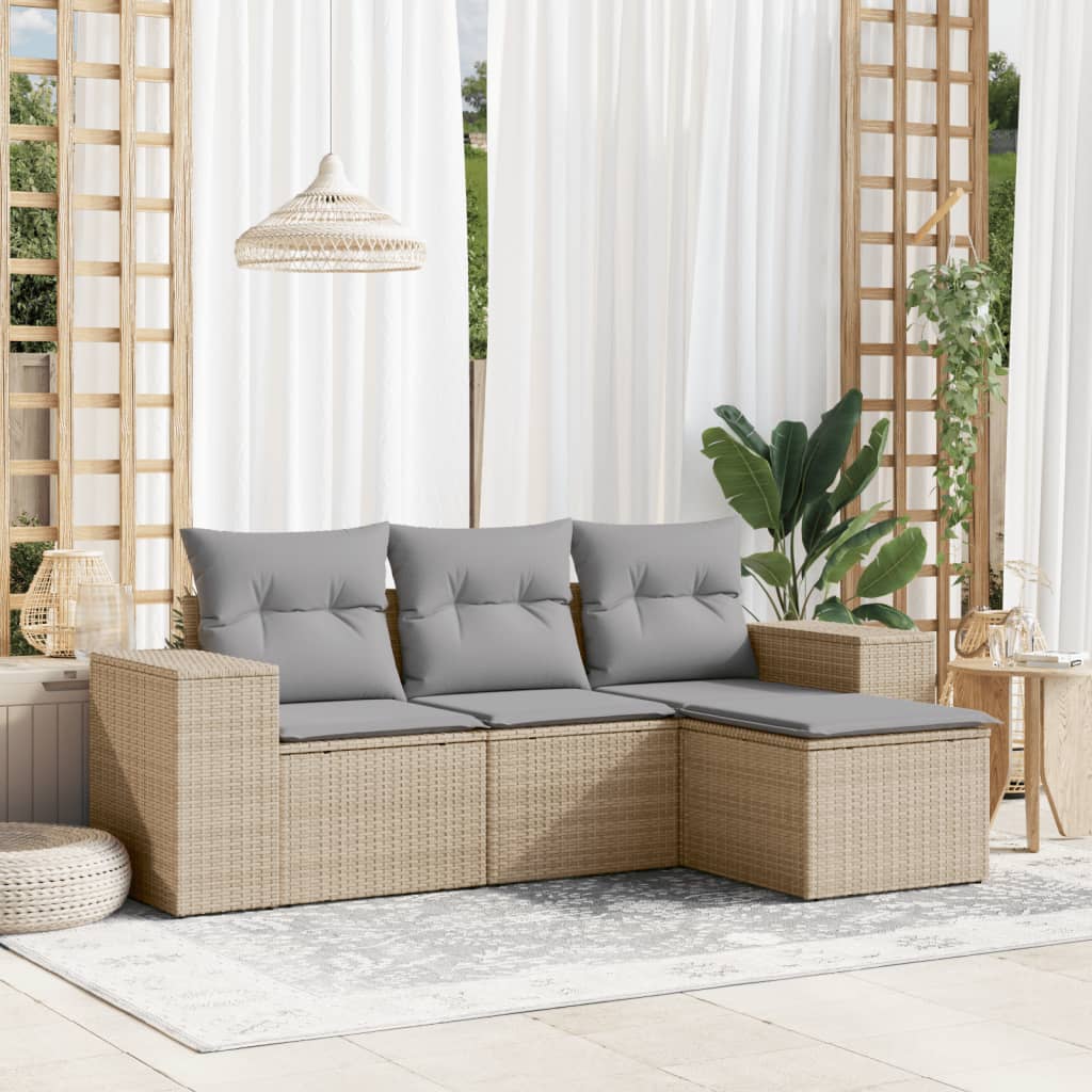 Muebles de jardín con cojines 4 PCS resina trenzada beige