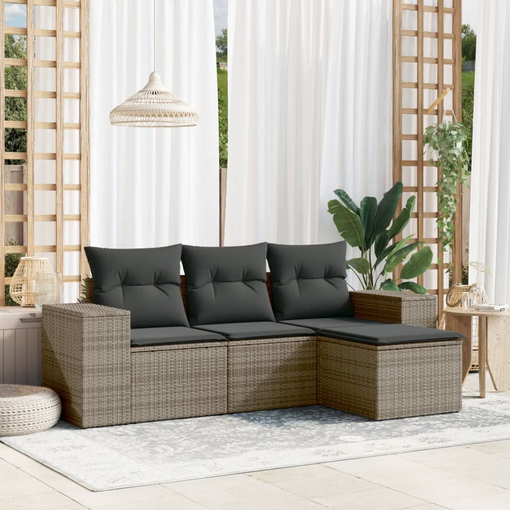 Muebles de jardín de 4 PC con cojines de resina trenzada