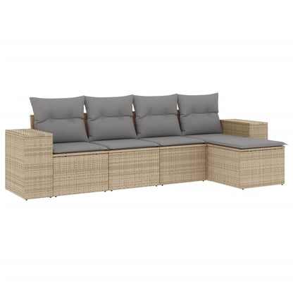 Muebles de jardín con cojines 5 PCS resina trenzada beige