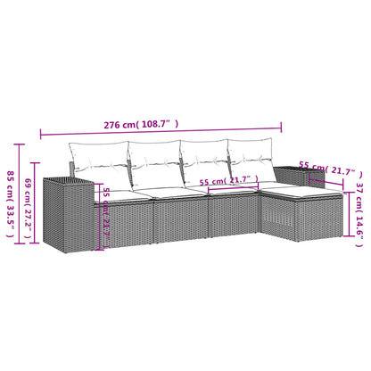 5 PCS Muebles de jardín con cojines de resina trenzada