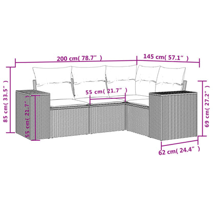 4 pcs garden furniture with black braided resin cushions