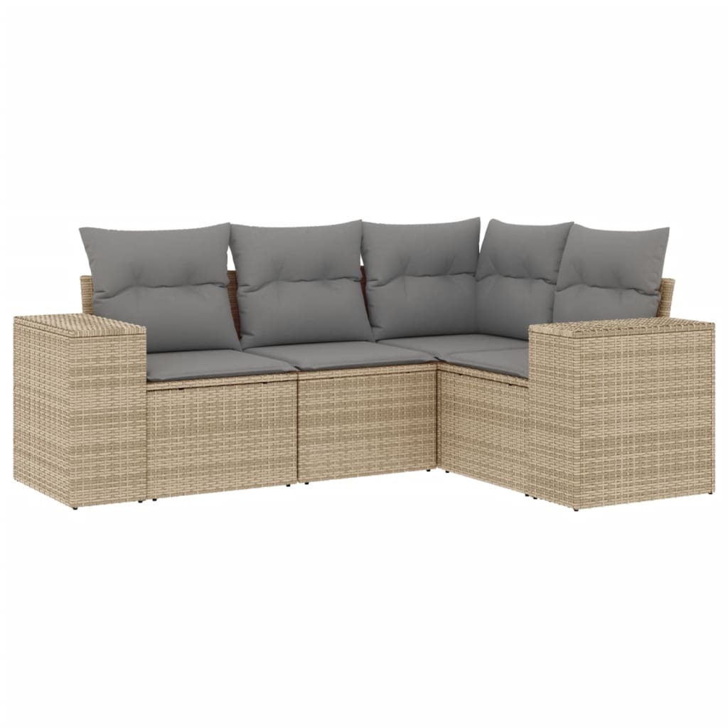 Muebles de jardín con cojines 4 PCS resina trenzada beige