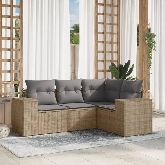 Muebles de jardín con cojines 4 PCS resina trenzada beige