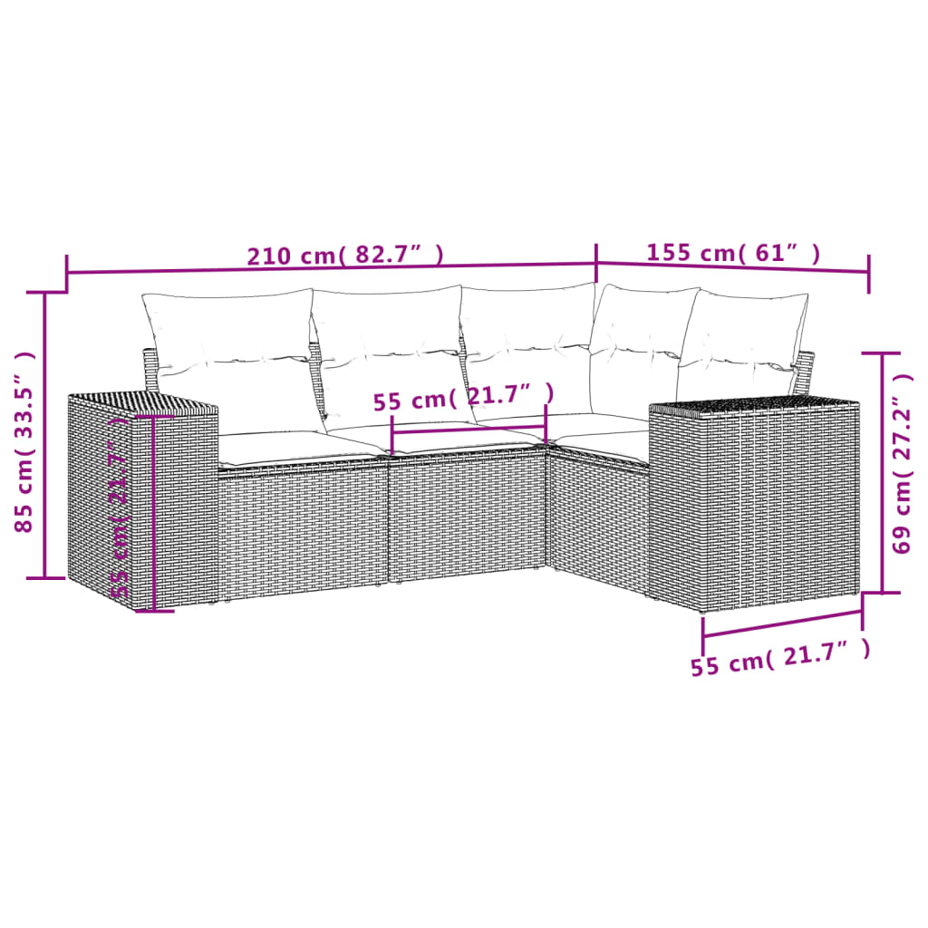 4 Stcs Gartenmöbel mit geflochtenen Harzgraukissen