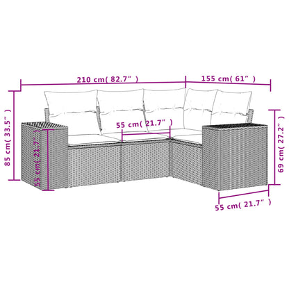 4 Stcs Gartenmöbel mit geflochtenen Harzgraukissen