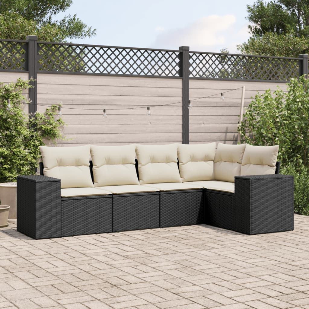 5 pcs garden furniture with black braided resin cushions